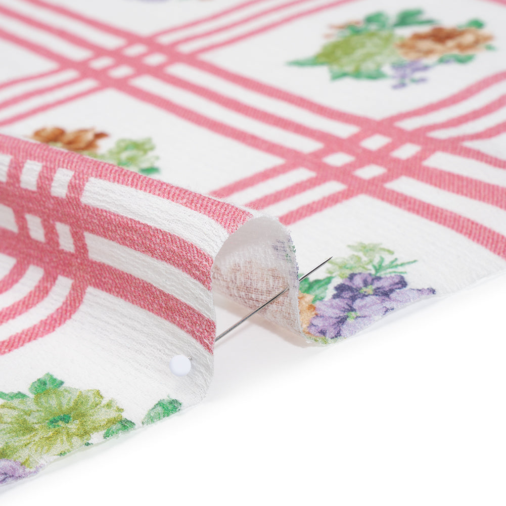 Slubbed Gauzy Cotton Woven - Pink, Red and Purple Check with Flower Bouquets - Mood Exclusive Banquet Bouquet Print Slubbed Gauzy Cotton Woven - Pink, Red and Purple Check with Flower Bouquets - Mood Exclusive Banquet Bouquet Print
