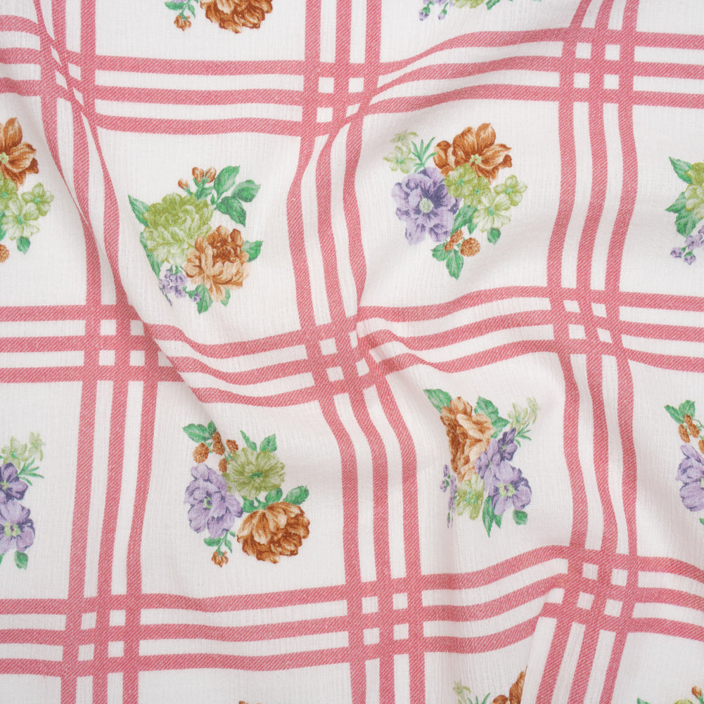 Slubbed Gauzy Cotton Woven - Pink, Red and Purple Check with Flower Bouquets - Mood Exclusive Banquet Bouquet Print Slubbed Gauzy Cotton Woven - Pink, Red and Purple Check with Flower Bouquets - Mood Exclusive Banquet Bouquet Print