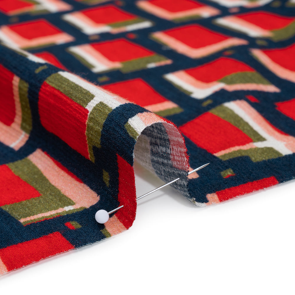 Slubbed Gauzy Cotton Woven - Red, Navy and Olive Green Geometric Blocks - Mood Exclusive Cubist Canvas Print Slubbed Gauzy Cotton Woven - Red, Navy and Olive Green Geometric Blocks - Mood Exclusive Cubist Canvas Print