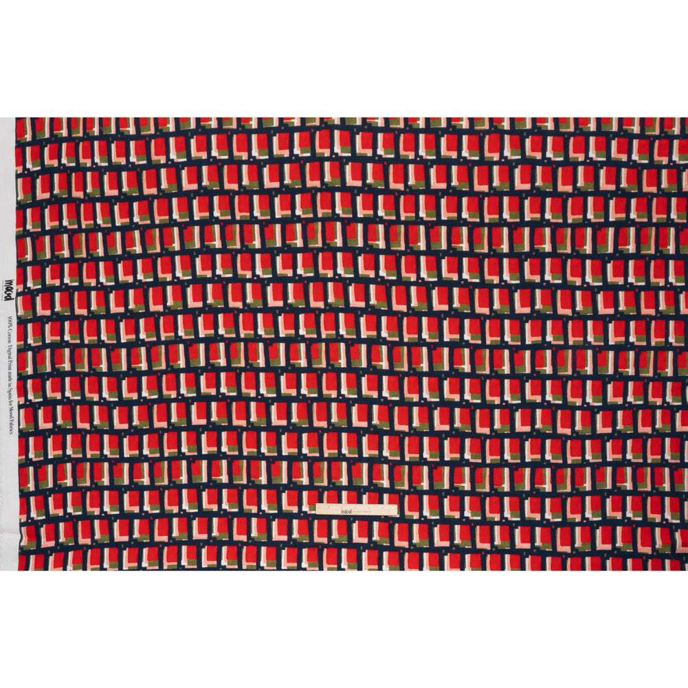 Slubbed Gauzy Cotton Woven - Red, Navy and Olive Green Geometric Blocks - Mood Exclusive Cubist Canvas Print Slubbed Gauzy Cotton Woven - Red, Navy and Olive Green Geometric Blocks - Mood Exclusive Cubist Canvas Print