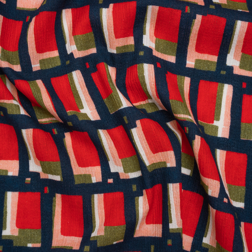 Slubbed Gauzy Cotton Woven - Red, Navy and Olive Green Geometric Blocks - Mood Exclusive Cubist Canvas Print Slubbed Gauzy Cotton Woven - Red, Navy and Olive Green Geometric Blocks - Mood Exclusive Cubist Canvas Print