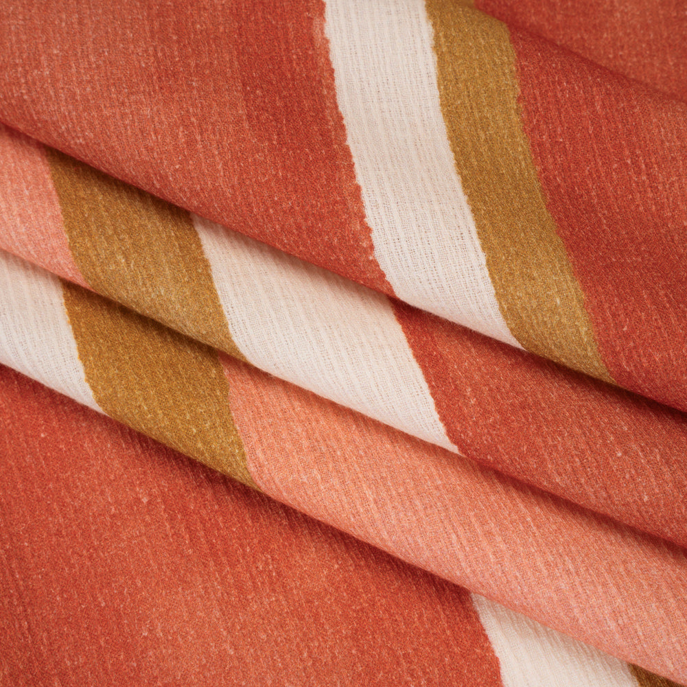 Slubbed Gauzy Cotton Woven - Rust, Peach and Yellow Ochre Stripes - Mood Exclusive Canyon Cove Print Slubbed Gauzy Cotton Woven - Rust, Peach and Yellow Ochre Stripes - Mood Exclusive Canyon Cove Print