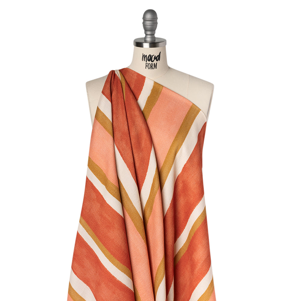 Slubbed Gauzy Cotton Woven - Rust, Peach and Yellow Ochre Stripes - Mood Exclusive Canyon Cove Print Slubbed Gauzy Cotton Woven - Rust, Peach and Yellow Ochre Stripes - Mood Exclusive Canyon Cove Print