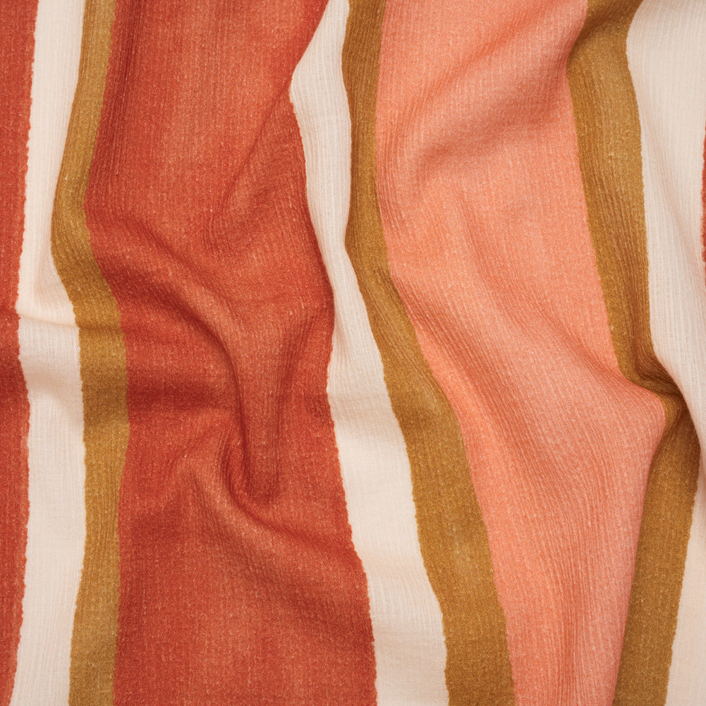 Slubbed Gauzy Cotton Woven - Rust, Peach and Yellow Ochre Stripes - Mood Exclusive Canyon Cove Print Slubbed Gauzy Cotton Woven - Rust, Peach and Yellow Ochre Stripes - Mood Exclusive Canyon Cove Print