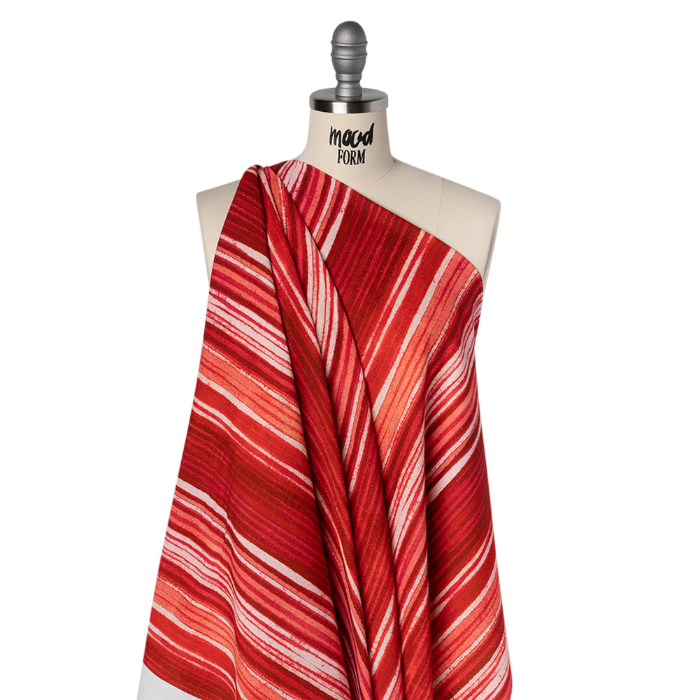 Slubbed Gauzy Cotton Woven - Red, Pink and Brown Painterly Barcode Stripes - Mood Exclusive Peppermint Parade Print Slubbed Gauzy Cotton Woven - Red, Pink and Brown Painterly Barcode Stripes - Mood Exclusive Peppermint Parade Print