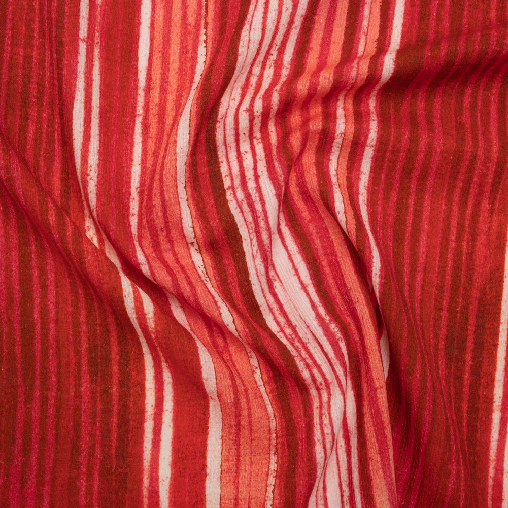 Slubbed Gauzy Cotton Woven - Red, Pink and Brown Painterly Barcode Stripes - Mood Exclusive Peppermint Parade Print Slubbed Gauzy Cotton Woven - Red, Pink and Brown Painterly Barcode Stripes - Mood Exclusive Peppermint Parade Print