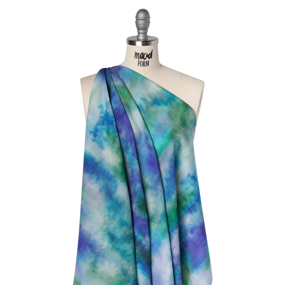 Slubbed Gauzy Cotton Woven - Ultramarine Blue, Green and Teal Soft Tie Dye - Mood Exclusive Soft Sighs Print Slubbed Gauzy Cotton Woven - Ultramarine Blue, Green and Teal Soft Tie Dye - Mood Exclusive Soft Sighs Print