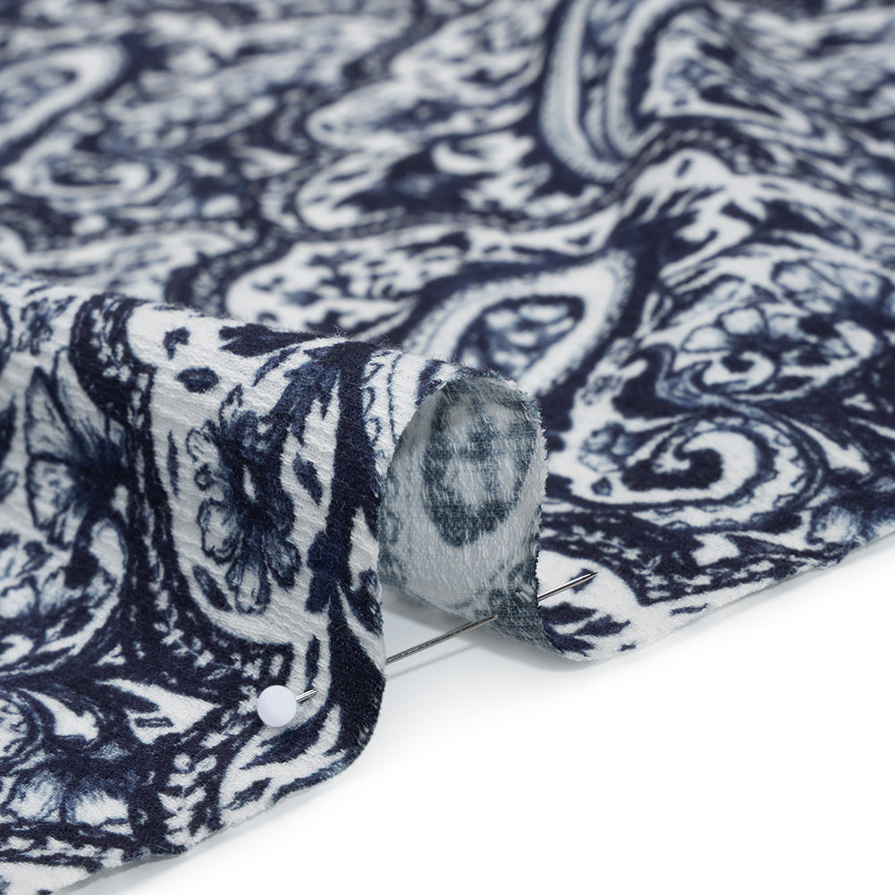 Slubbed Gauzy Cotton Woven - Navy Blue and White Paisley - Mood Exclusive Mediterranean Medley Print Slubbed Gauzy Cotton Woven - Navy Blue and White Paisley - Mood Exclusive Mediterranean Medley Print
