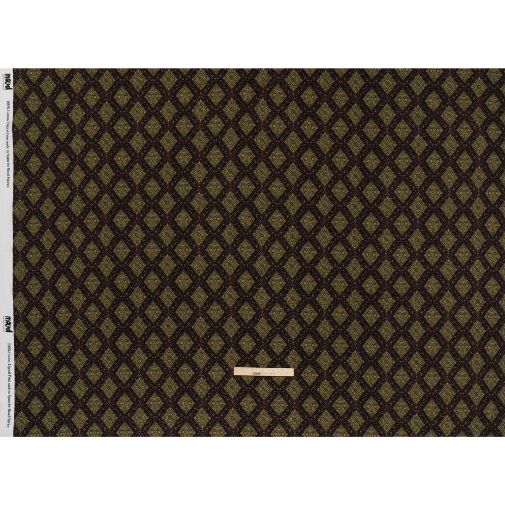 Slubbed Gauzy Cotton Woven - Dark Green, Black and Gilded Beige Small Floral Diamonds - Mood Exclusive Garden Grid Print Slubbed Gauzy Cotton Woven - Dark Green, Black and Gilded Beige Small Floral Diamonds - Mood Exclusive Garden Grid Print