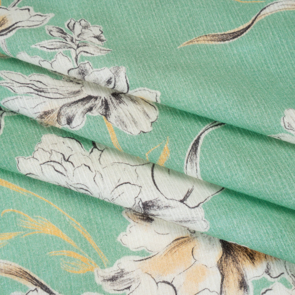 Slubbed Gauzy Cotton Woven - Mint Green, Golden Yellow and Off White Floral - Mood Exclusive Color Me Chrysanthemum Print Slubbed Gauzy Cotton Woven - Mint Green, Golden Yellow and Off White Floral - Mood Exclusive Color Me Chrysanthemum Print
