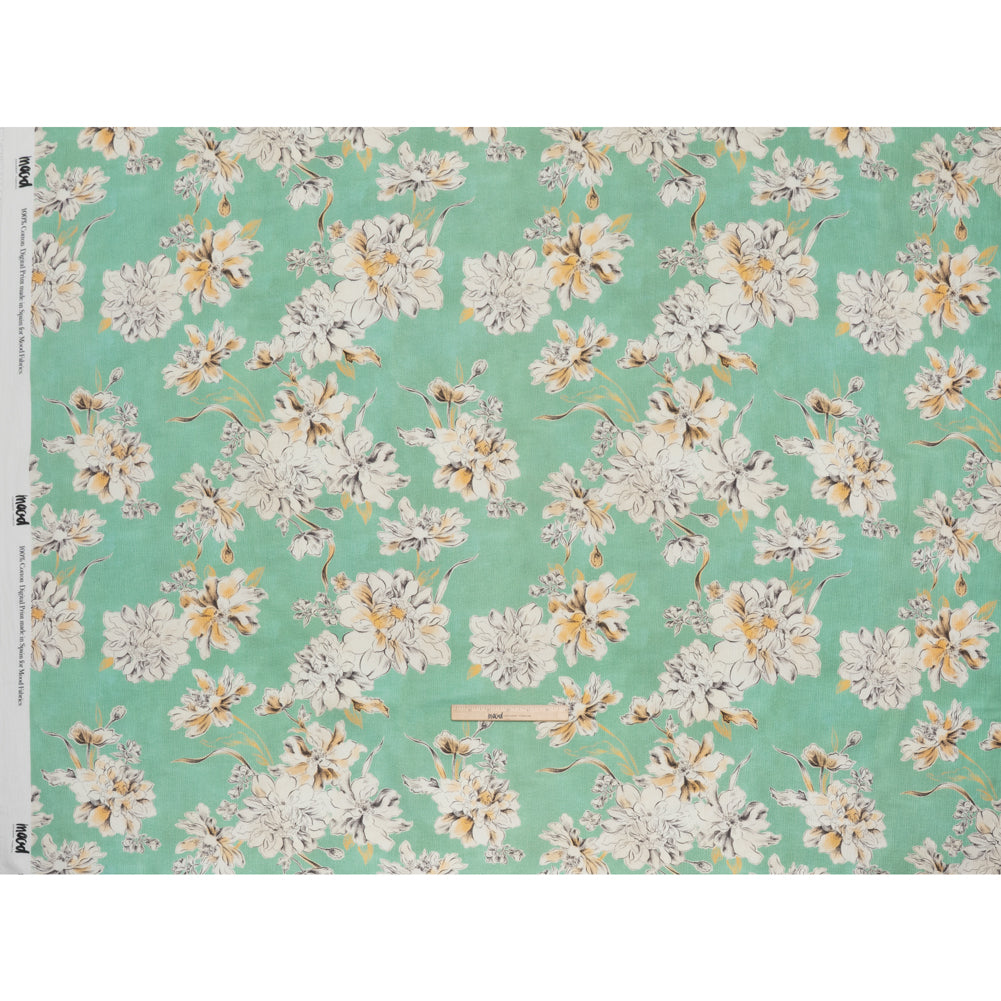 Slubbed Gauzy Cotton Woven - Mint Green, Golden Yellow and Off White Floral - Mood Exclusive Color Me Chrysanthemum Print Slubbed Gauzy Cotton Woven - Mint Green, Golden Yellow and Off White Floral - Mood Exclusive Color Me Chrysanthemum Print