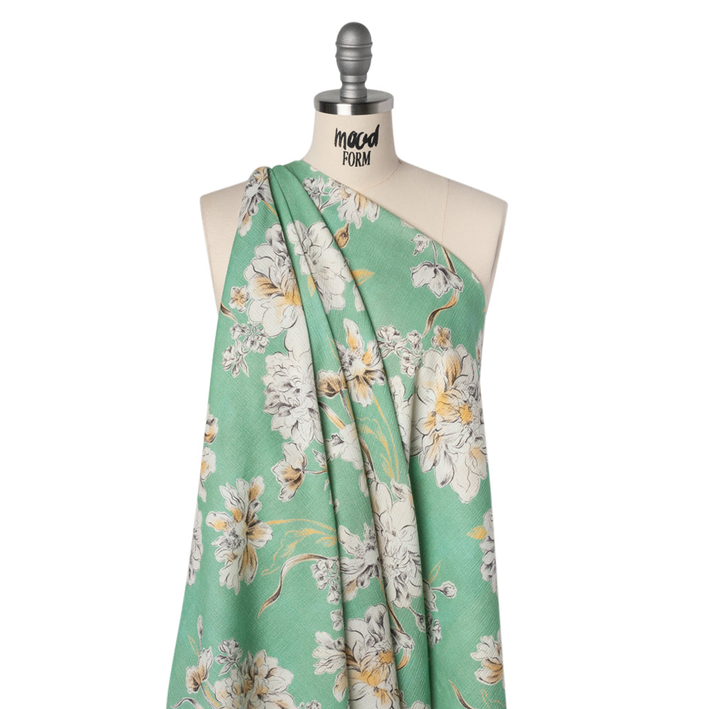 Slubbed Gauzy Cotton Woven - Mint Green, Golden Yellow and Off White Floral - Mood Exclusive Color Me Chrysanthemum Print Slubbed Gauzy Cotton Woven - Mint Green, Golden Yellow and Off White Floral - Mood Exclusive Color Me Chrysanthemum Print