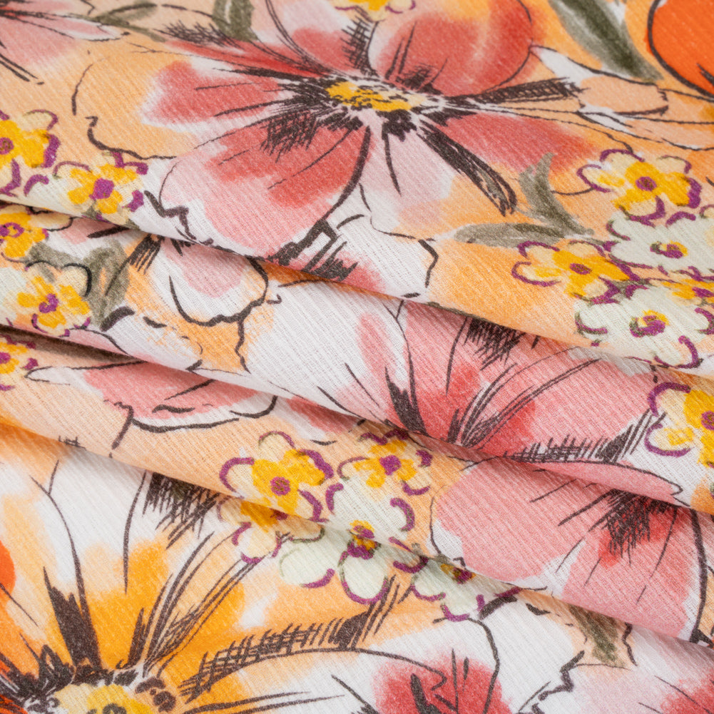 Slubbed Gauzy Cotton Woven - Light Pink, Creamsicle and Sun Yellow Floral - Mood Exclusive Hibiscus Heatwave Print Slubbed Gauzy Cotton Woven - Light Pink, Creamsicle and Sun Yellow Floral - Mood Exclusive Hibiscus Heatwave Print