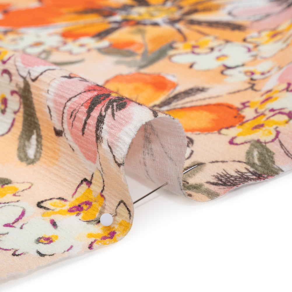Slubbed Gauzy Cotton Woven - Light Pink, Creamsicle and Sun Yellow Floral - Mood Exclusive Hibiscus Heatwave Print Slubbed Gauzy Cotton Woven - Light Pink, Creamsicle and Sun Yellow Floral - Mood Exclusive Hibiscus Heatwave Print