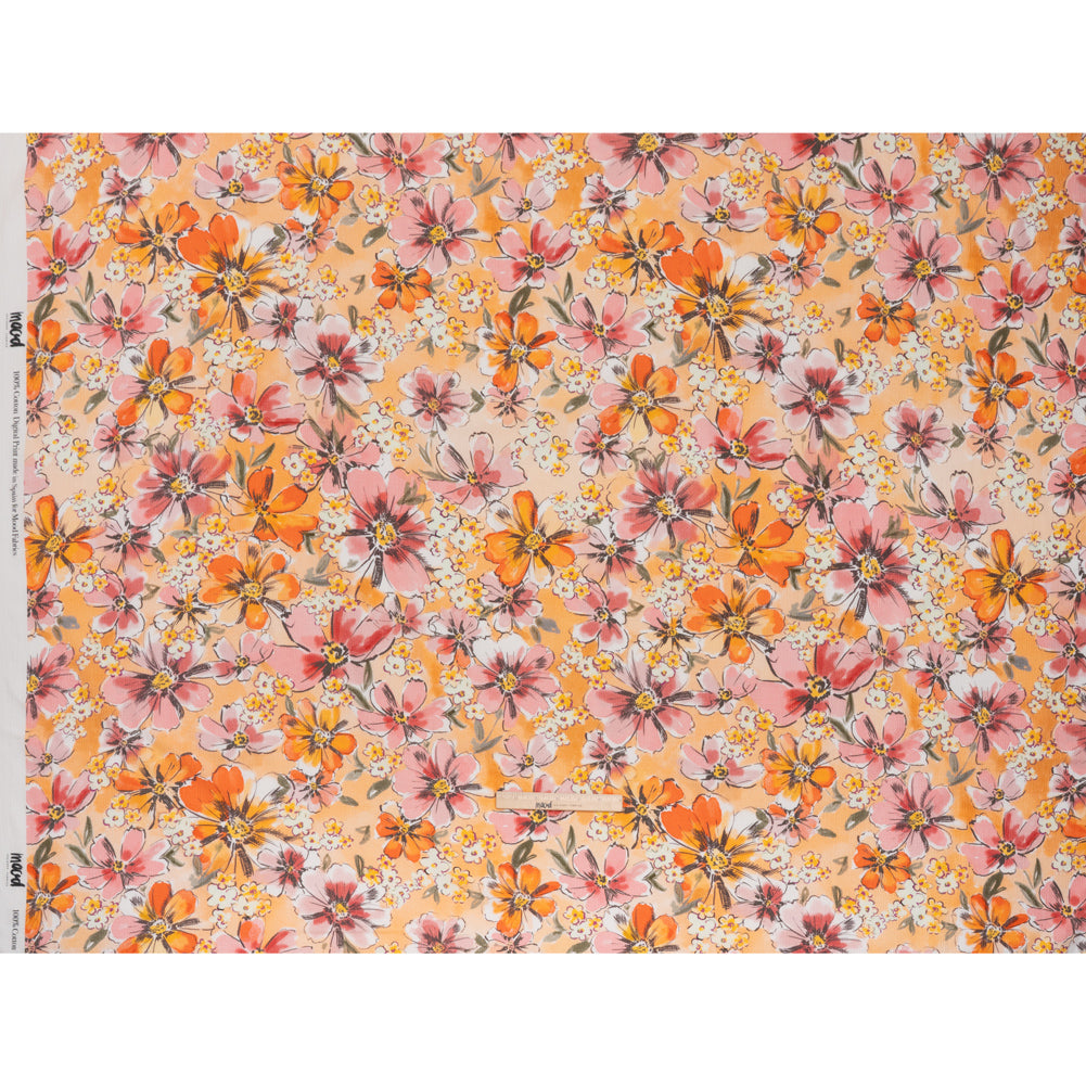 Slubbed Gauzy Cotton Woven - Light Pink, Creamsicle and Sun Yellow Floral - Mood Exclusive Hibiscus Heatwave Print Slubbed Gauzy Cotton Woven - Light Pink, Creamsicle and Sun Yellow Floral - Mood Exclusive Hibiscus Heatwave Print