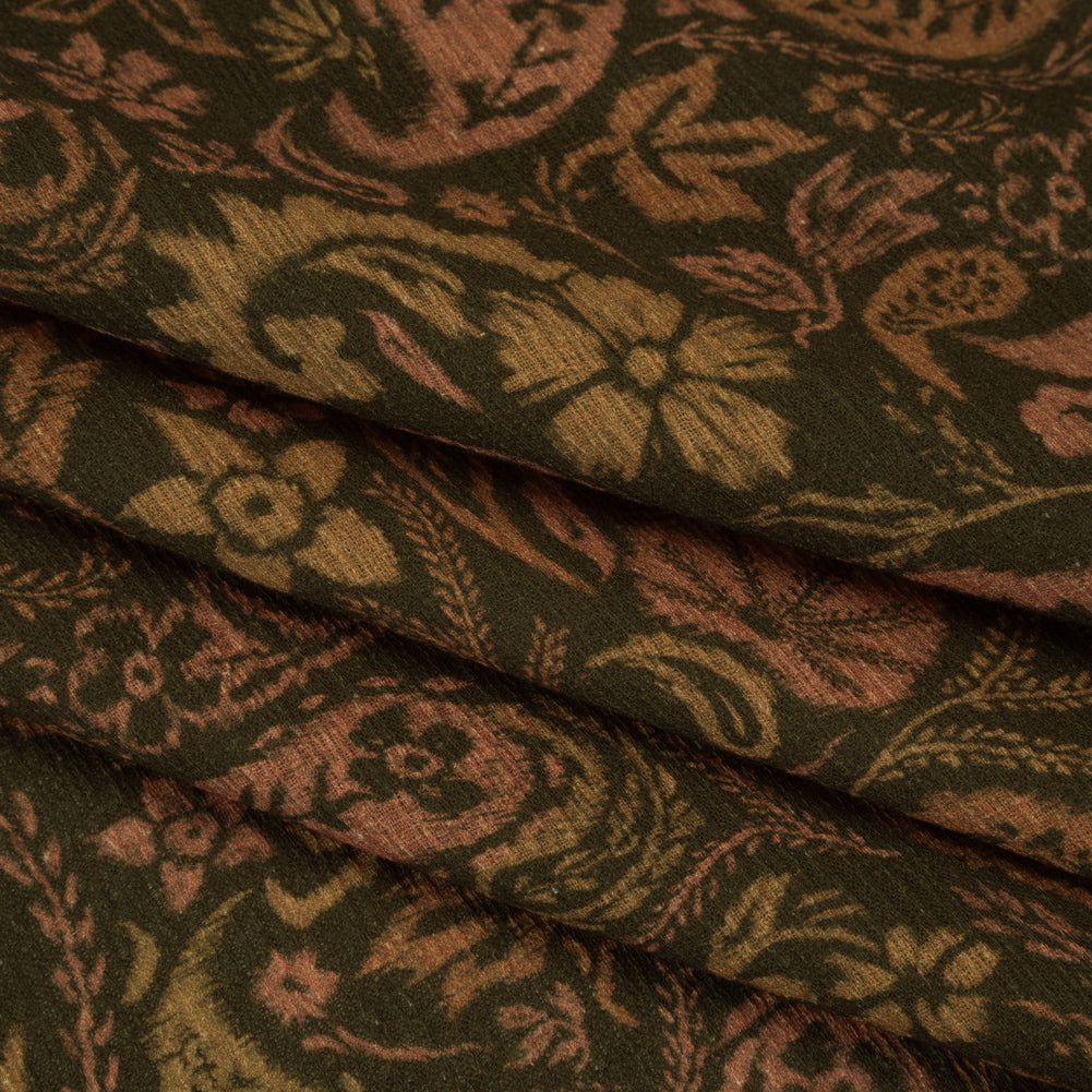 Slubbed Gauzy Cotton Woven - Dark Olive Green, Brown and Blush Tan Woodland Paisley - Mood Exclusive Woodland Whorls Print Slubbed Gauzy Cotton Woven - Dark Olive Green, Brown and Blush Tan Woodland Paisley - Mood Exclusive Woodland Whorls Print