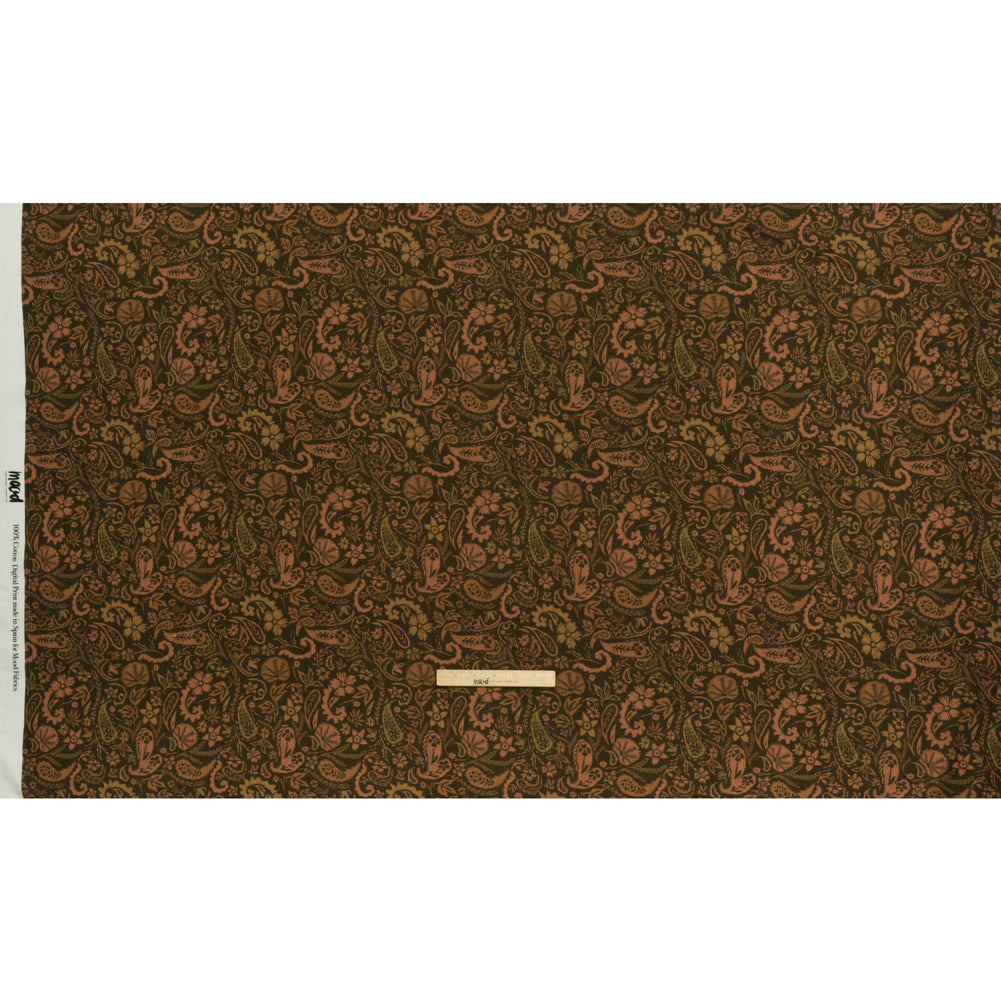 Slubbed Gauzy Cotton Woven - Dark Olive Green, Brown and Blush Tan Woodland Paisley - Mood Exclusive Woodland Whorls Print Slubbed Gauzy Cotton Woven - Dark Olive Green, Brown and Blush Tan Woodland Paisley - Mood Exclusive Woodland Whorls Print