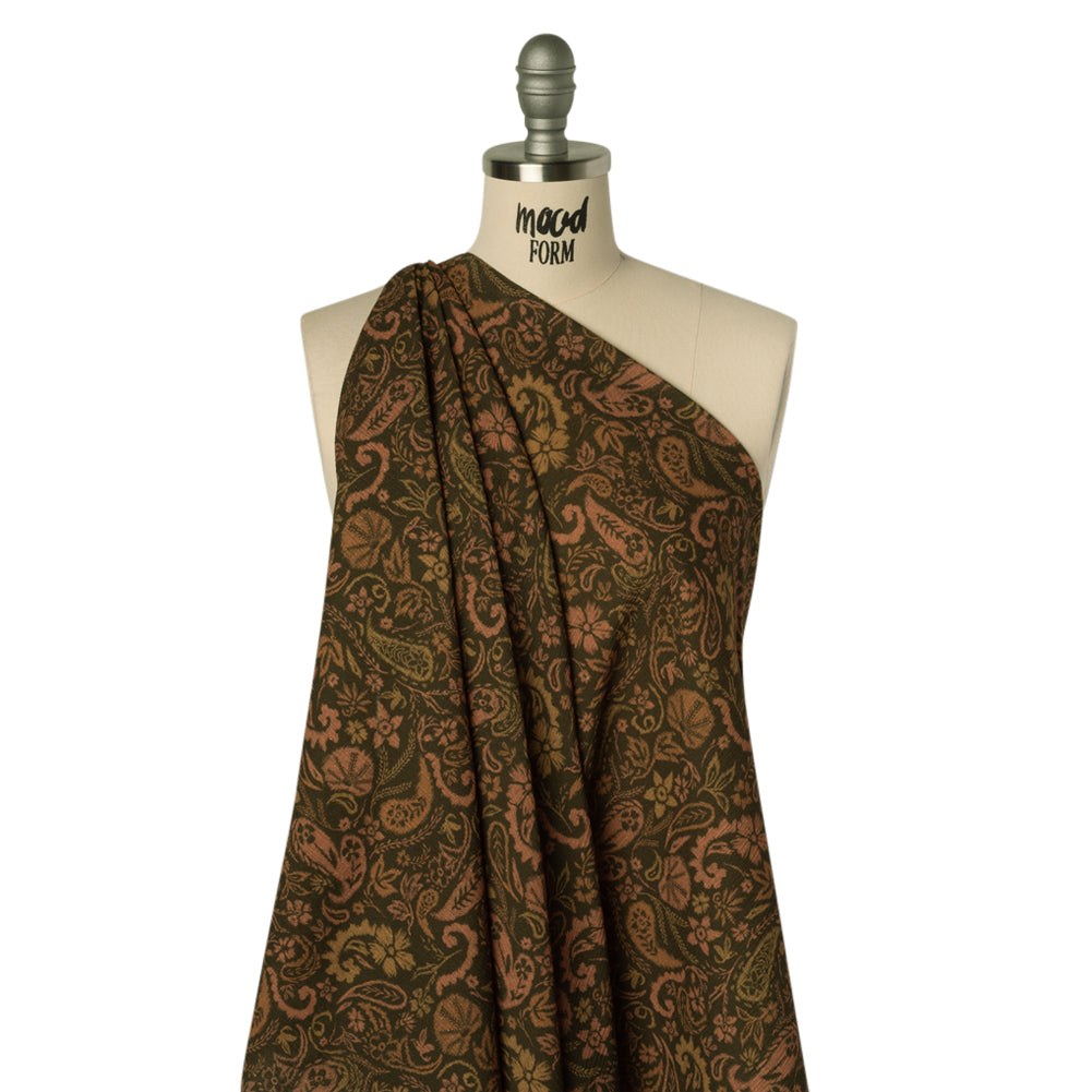 Slubbed Gauzy Cotton Woven - Dark Olive Green, Brown and Blush Tan Woodland Paisley - Mood Exclusive Woodland Whorls Print Slubbed Gauzy Cotton Woven - Dark Olive Green, Brown and Blush Tan Woodland Paisley - Mood Exclusive Woodland Whorls Print