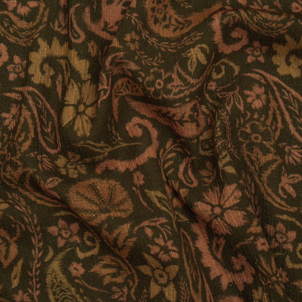 Slubbed Gauzy Cotton Woven - Dark Olive Green, Brown and Blush Tan Woodland Paisley - Mood Exclusive Woodland Whorls Print Slubbed Gauzy Cotton Woven - Dark Olive Green, Brown and Blush Tan Woodland Paisley - Mood Exclusive Woodland Whorls Print