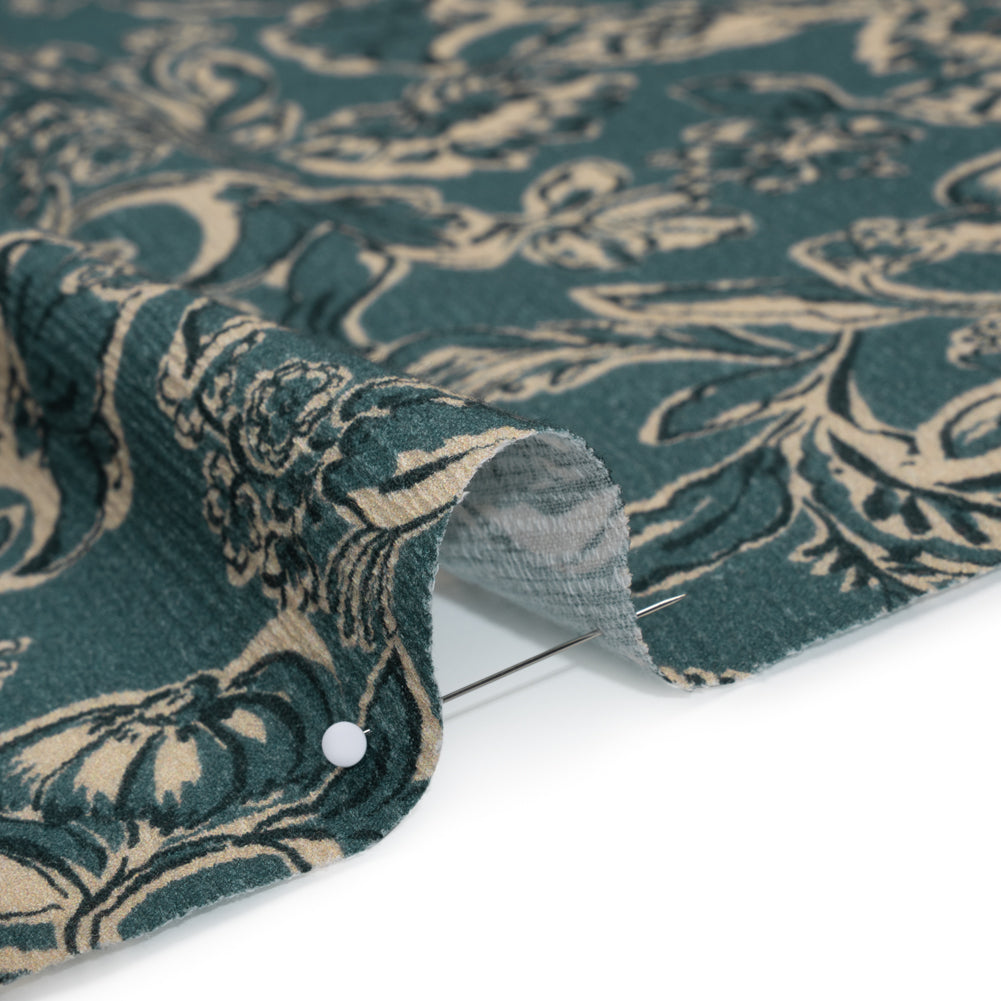 Slubbed Gauzy Cotton Woven - Sea Blue, Cream and Black Floral - Mood Exclusive Cottage Crawl Print Slubbed Gauzy Cotton Woven - Sea Blue, Cream and Black Floral - Mood Exclusive Cottage Crawl Print