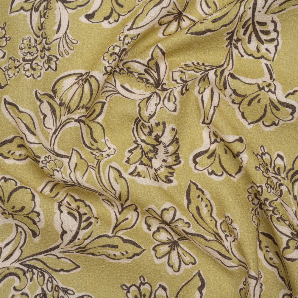 Slubbed Gauzy Cotton Woven - Pistachio Green, Cream and Dark Brown Floral - Mood Exclusive Cottage Crawl Print Slubbed Gauzy Cotton Woven - Pistachio Green, Cream and Dark Brown Floral - Mood Exclusive Cottage Crawl Print