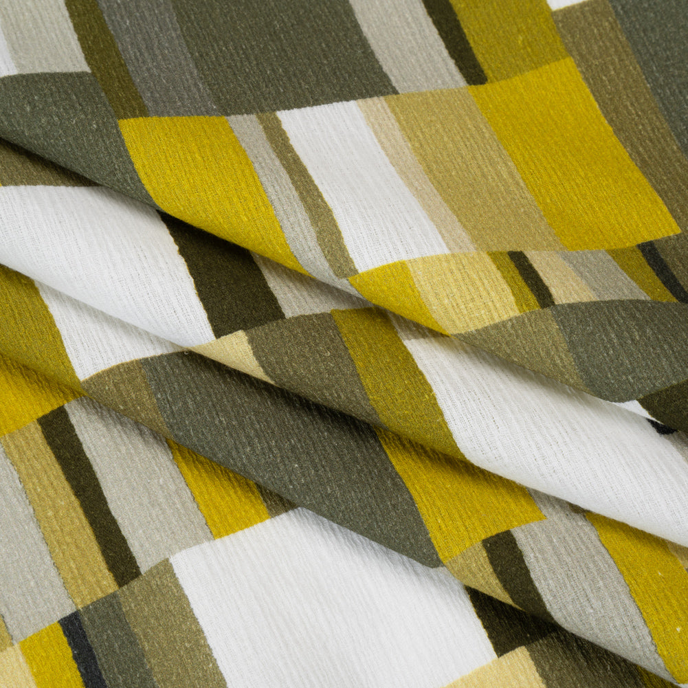 Slubbed Gauzy Cotton Woven - Golden Olive, Light Yellow and Dark Olive Green Blocks - Mood Exclusive Geode Geometry Print Slubbed Gauzy Cotton Woven - Golden Olive, Light Yellow and Dark Olive Green Blocks - Mood Exclusive Geode Geometry Print