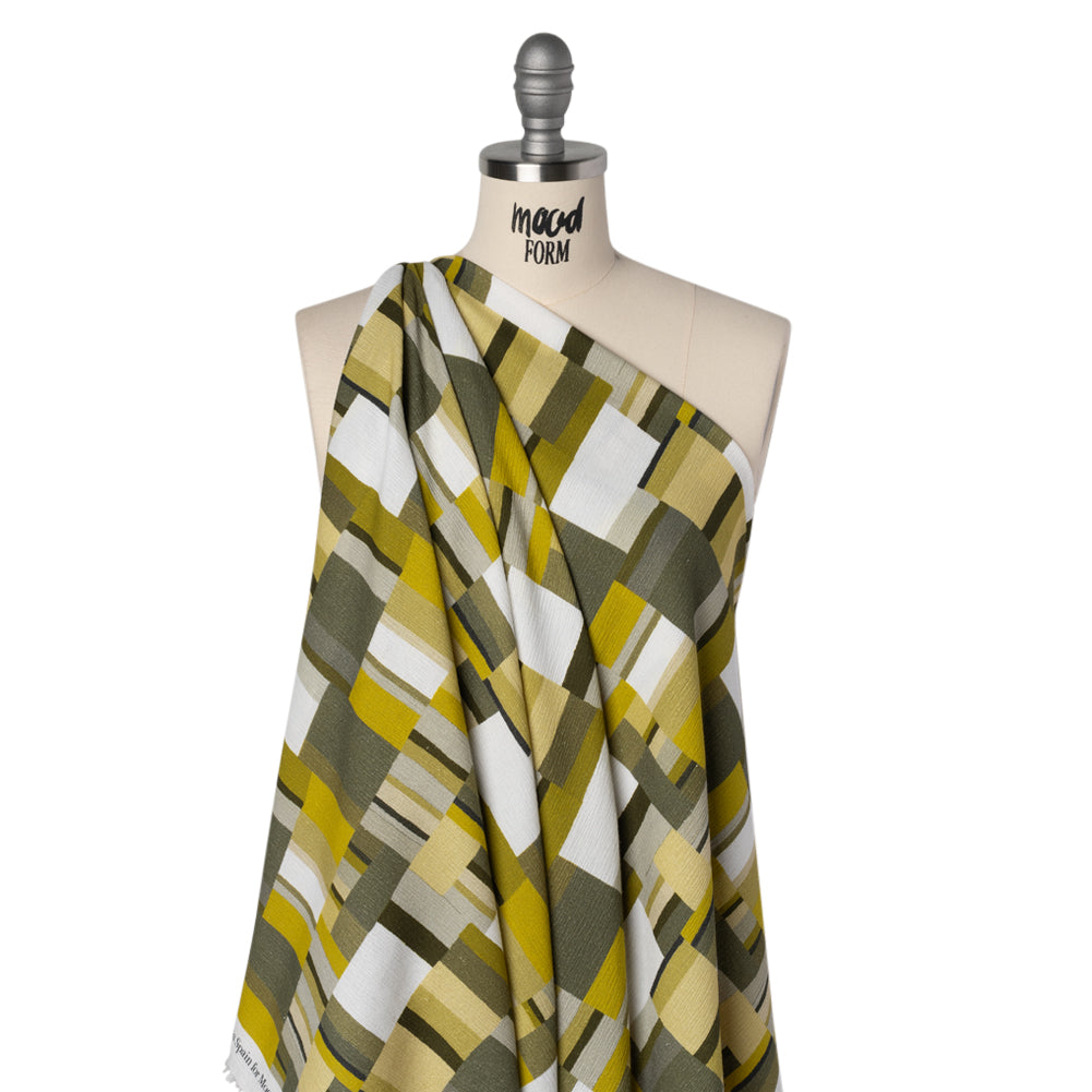 Slubbed Gauzy Cotton Woven - Golden Olive, Light Yellow and Dark Olive Green Blocks - Mood Exclusive Geode Geometry Print Slubbed Gauzy Cotton Woven - Golden Olive, Light Yellow and Dark Olive Green Blocks - Mood Exclusive Geode Geometry Print