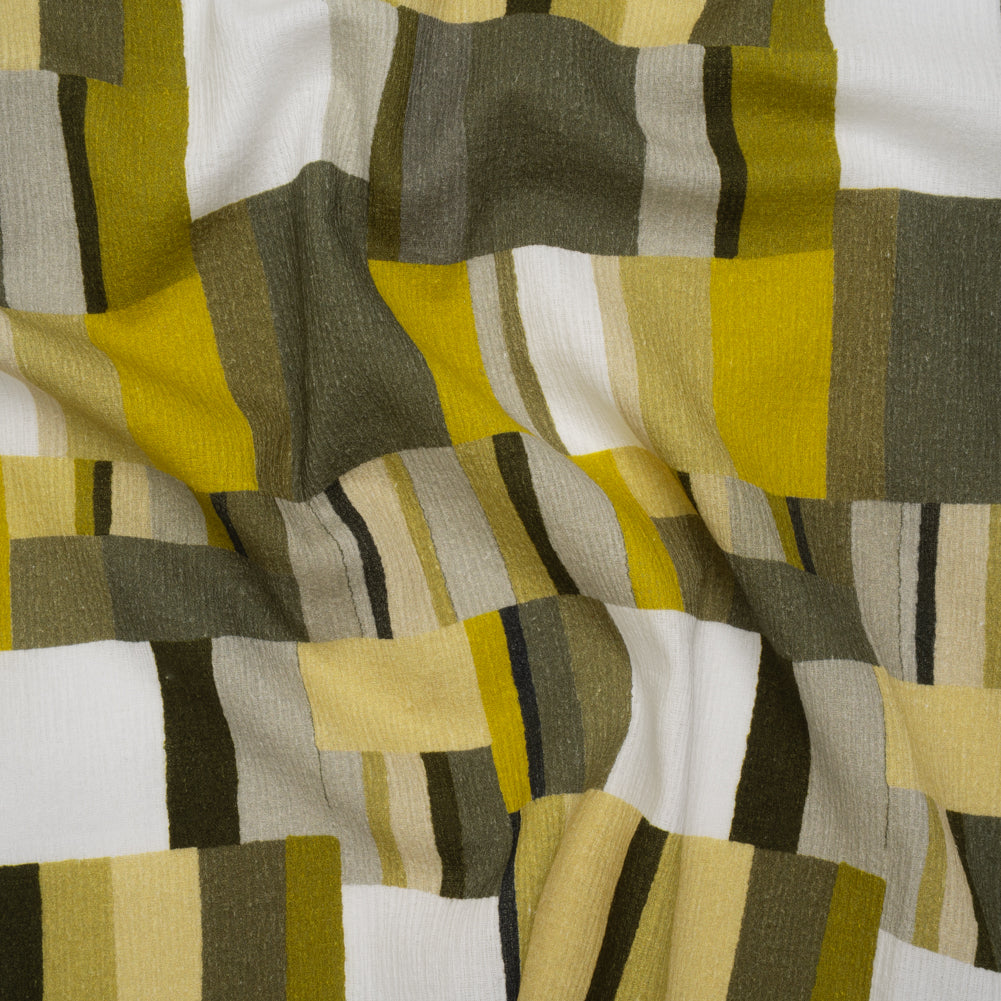 Slubbed Gauzy Cotton Woven - Golden Olive, Light Yellow and Dark Olive Green Blocks - Mood Exclusive Geode Geometry Print Slubbed Gauzy Cotton Woven - Golden Olive, Light Yellow and Dark Olive Green Blocks - Mood Exclusive Geode Geometry Print
