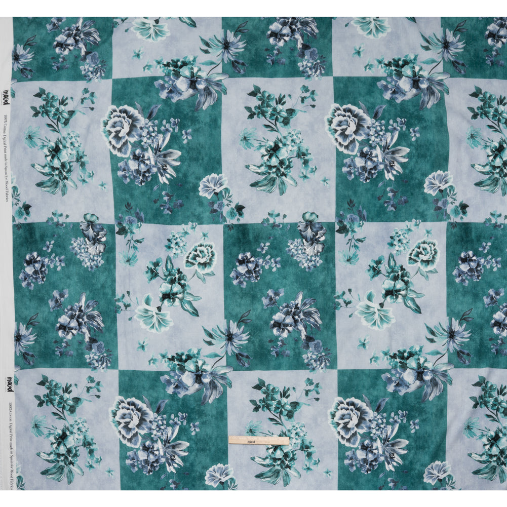 Slubbed Gauzy Cotton Woven - Teal and Blue Big Floral Checkerboard - Mood Exclusive Checkerbloom Print Slubbed Gauzy Cotton Woven - Teal and Blue Big Floral Checkerboard - Mood Exclusive Checkerbloom Print