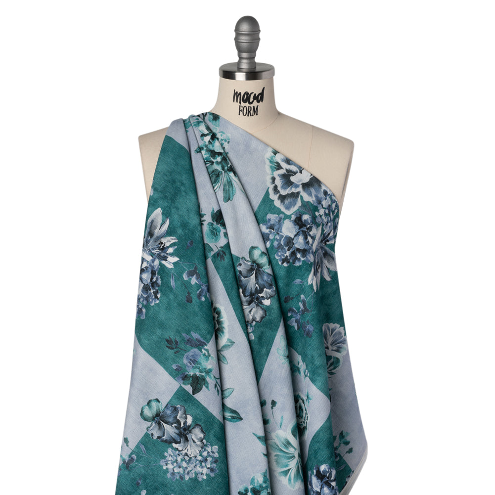 Slubbed Gauzy Cotton Woven - Teal and Blue Big Floral Checkerboard - Mood Exclusive Checkerbloom Print Slubbed Gauzy Cotton Woven - Teal and Blue Big Floral Checkerboard - Mood Exclusive Checkerbloom Print