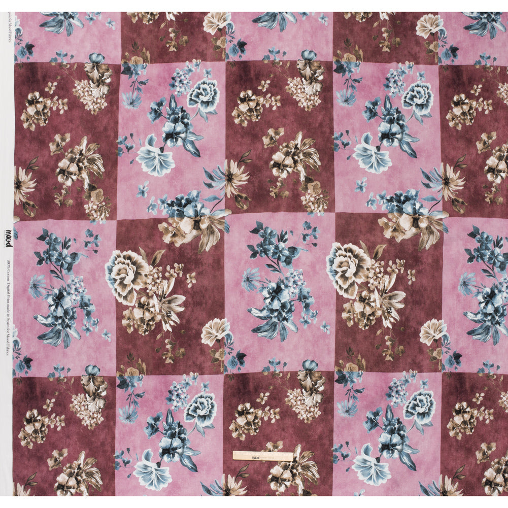 Slubbed Gauzy Cotton Woven - Rose, Brown and Blue Big Floral Checkerboard - Mood Exclusive Checkerbloom Print Slubbed Gauzy Cotton Woven - Rose, Brown and Blue Big Floral Checkerboard - Mood Exclusive Checkerbloom Print