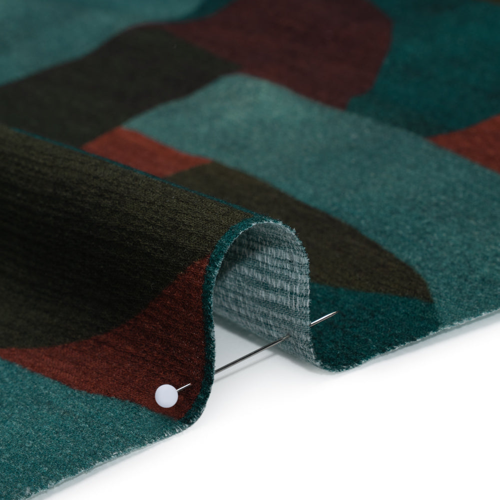 Slubbed Gauzy Cotton Woven - Teal, Burgundy and Olive Brown Geometric Abstract - Mood Exclusive Broken Symmetry Print Slubbed Gauzy Cotton Woven - Teal, Burgundy and Olive Brown Geometric Abstract - Mood Exclusive Broken Symmetry Print