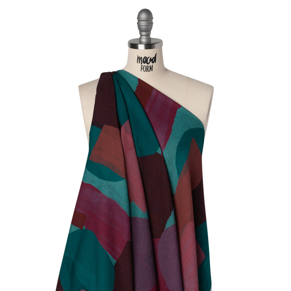 Slubbed Gauzy Cotton Woven - Teal Green, Burgundy and Magenta Painted Geometrics - Mood Exclusive Brushed Blocks Print Slubbed Gauzy Cotton Woven - Teal Green, Burgundy and Magenta Painted Geometrics - Mood Exclusive Brushed Blocks Print