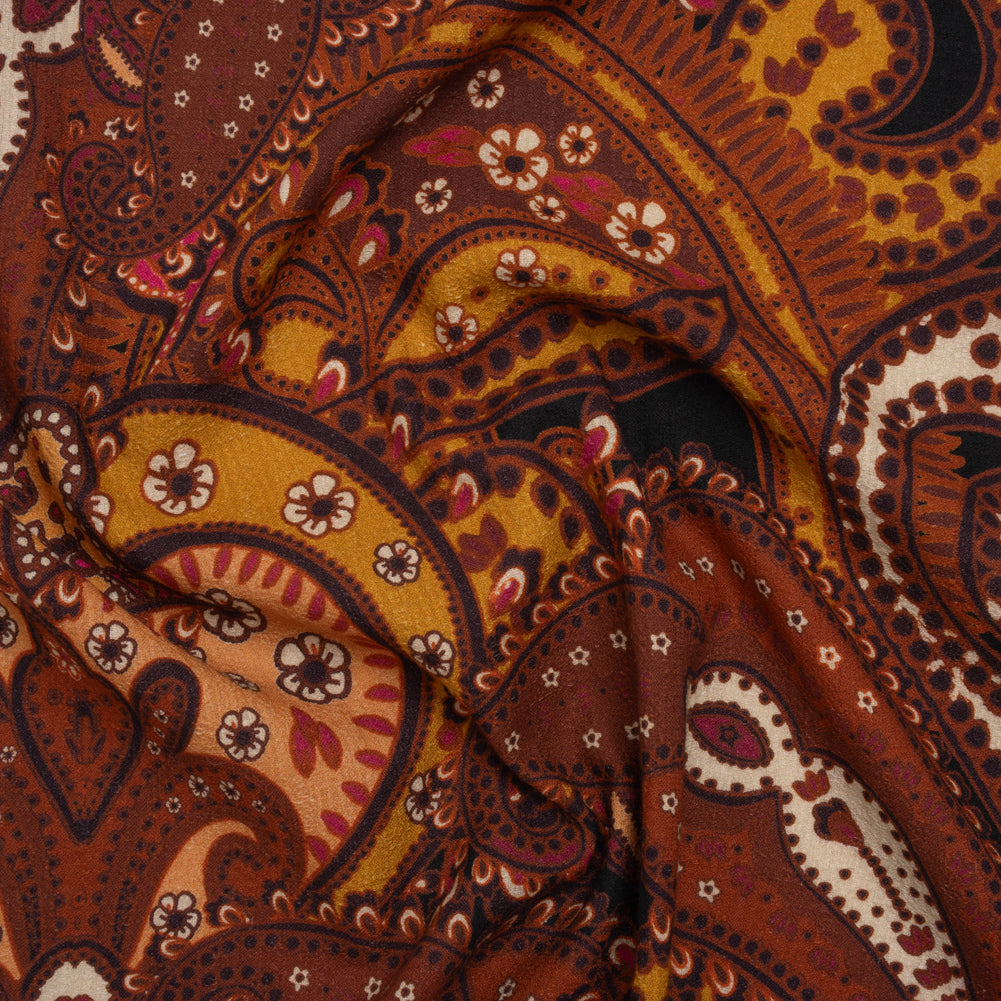 Slubbed Gauzy Cotton Woven - Brick Red, Dark Peach and Golden Ochre Paisley - Mood Exclusive Spice Market Print Slubbed Gauzy Cotton Woven - Brick Red, Dark Peach and Golden Ochre Paisley - Mood Exclusive Spice Market Print
