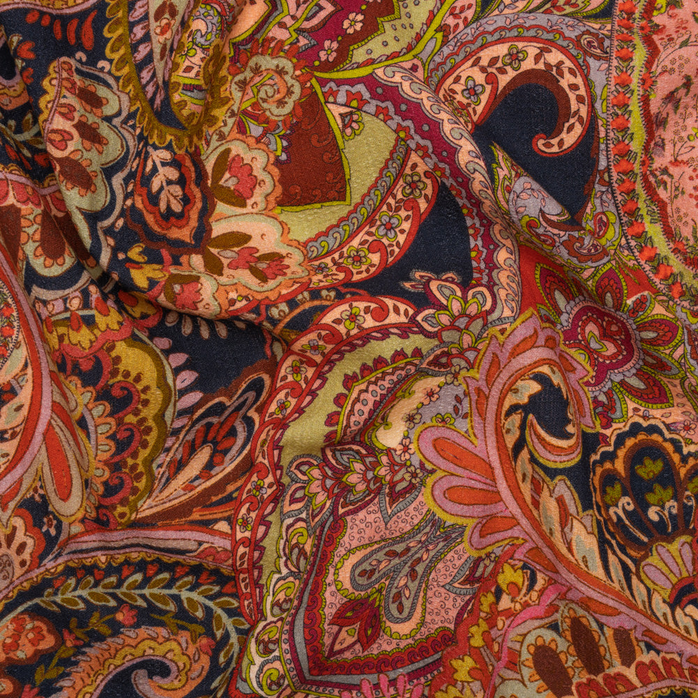 Slubbed Gauzy Cotton Woven - Lime Green, Navy Blue and Pink Paisley - Mood Exclusive Painted Paisley Print Slubbed Gauzy Cotton Woven - Lime Green, Navy Blue and Pink Paisley - Mood Exclusive Painted Paisley Print