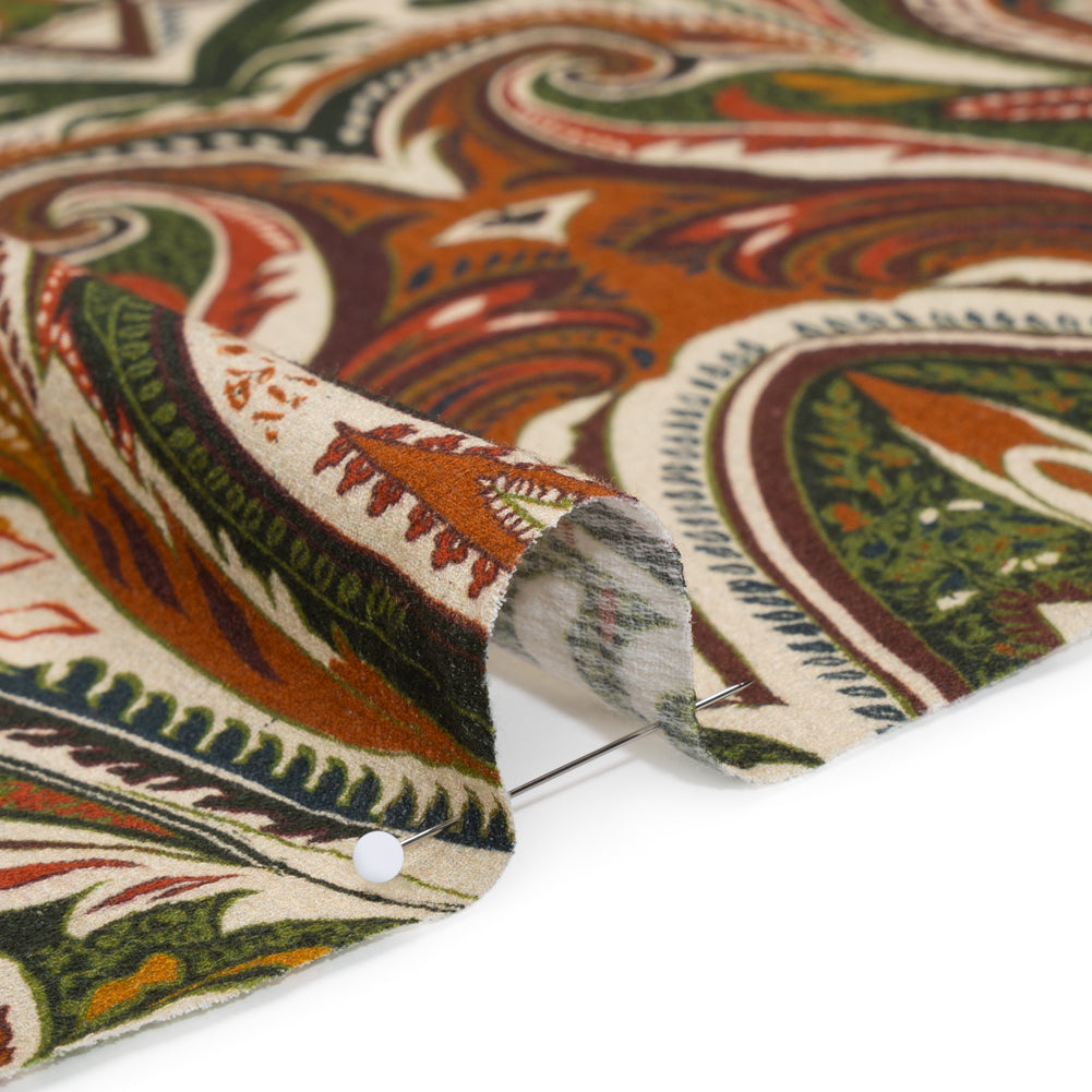 Slubbed Gauzy Cotton Woven - Cream, Forest Green and Burnt Orange Paisley - Mood Exclusive Secret Garden Scrolls Print Slubbed Gauzy Cotton Woven - Cream, Forest Green and Burnt Orange Paisley - Mood Exclusive Secret Garden Scrolls Print
