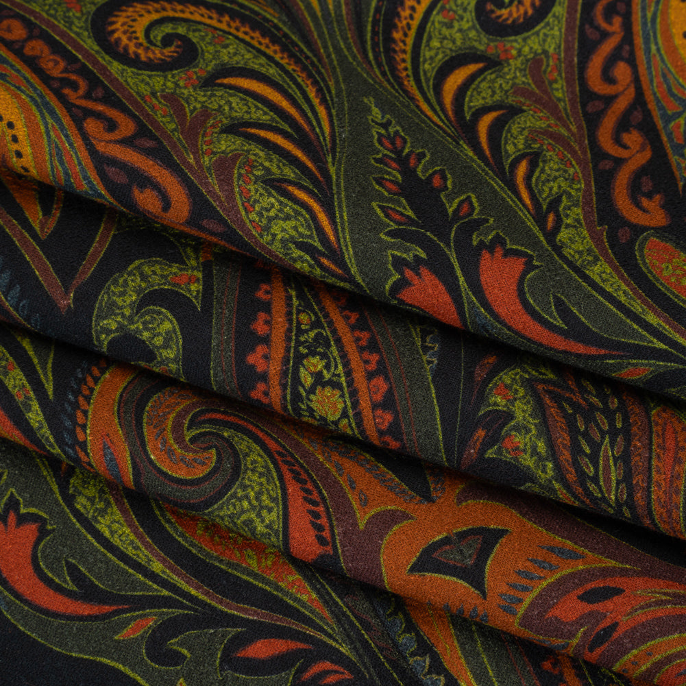 Slubbed Gauzy Cotton Woven - Forest Green, Burnt Orange and Yellow Ochre Paisley - Mood Exclusive Secret Garden Scrolls Print Slubbed Gauzy Cotton Woven - Forest Green, Burnt Orange and Yellow Ochre Paisley - Mood Exclusive Secret Garden Scrolls Print