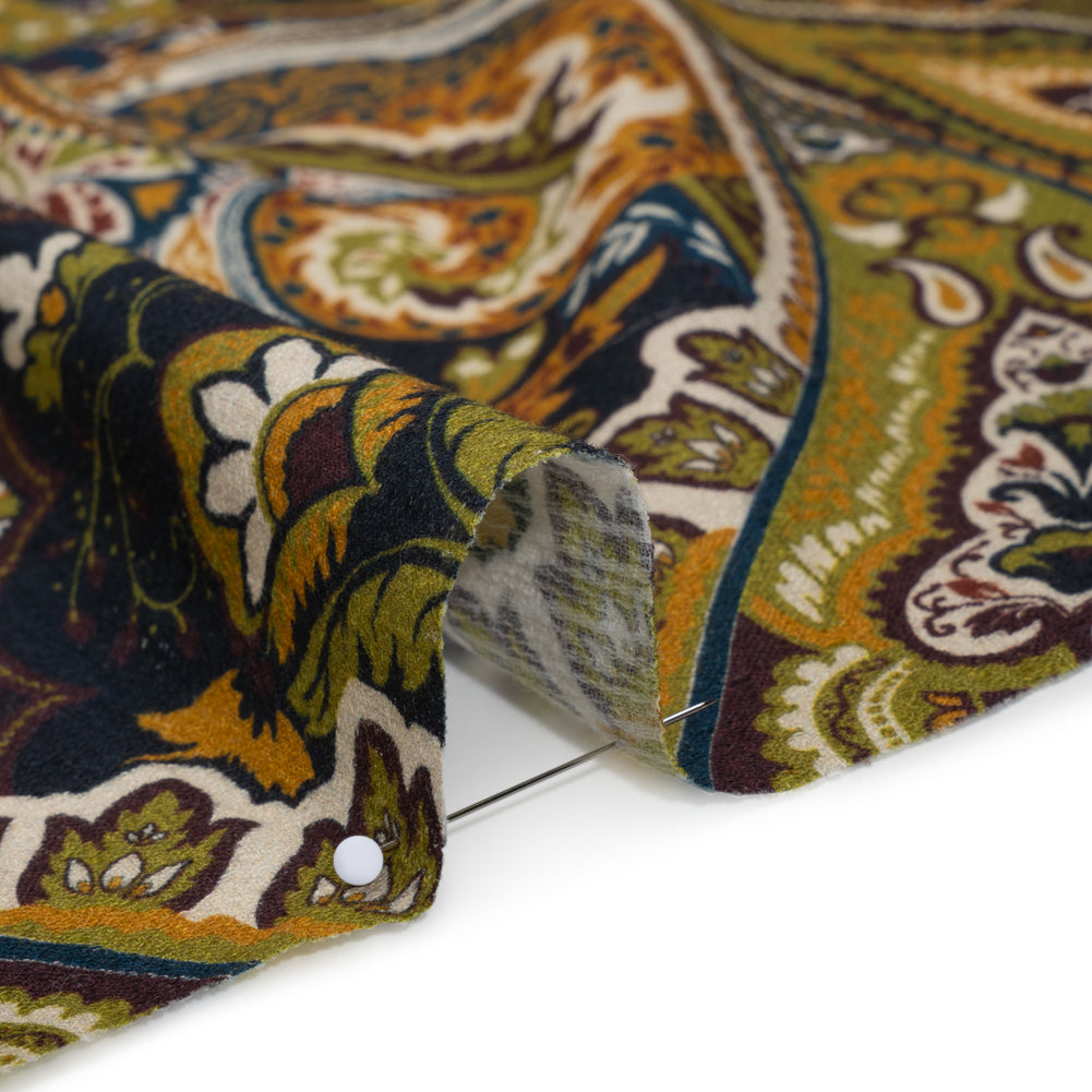 Slubbed Gauzy Cotton Woven - Blue, Kiwi Green and Goldenrod Paisley - Mood Exclusive Woodland Whispers Print Slubbed Gauzy Cotton Woven - Blue, Kiwi Green and Goldenrod Paisley - Mood Exclusive Woodland Whispers Print