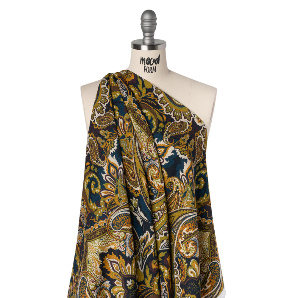 Slubbed Gauzy Cotton Woven - Blue, Kiwi Green and Goldenrod Paisley - Mood Exclusive Woodland Whispers Print Slubbed Gauzy Cotton Woven - Blue, Kiwi Green and Goldenrod Paisley - Mood Exclusive Woodland Whispers Print