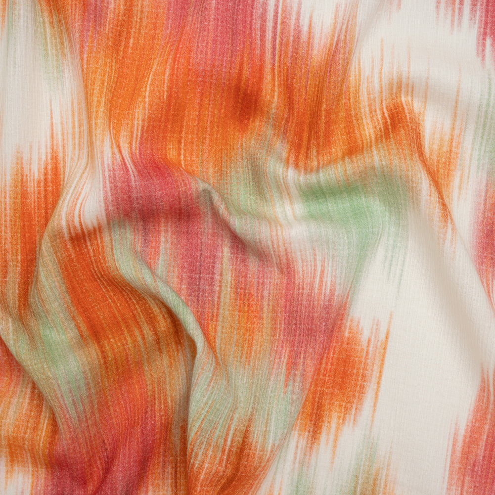 Slubbed Gauzy Cotton Woven - Sea Green, Pink and Orange Abstract Ikat - Mood Exclusive Spin Art Splash Print Slubbed Gauzy Cotton Woven - Sea Green, Pink and Orange Abstract Ikat - Mood Exclusive Spin Art Splash Print