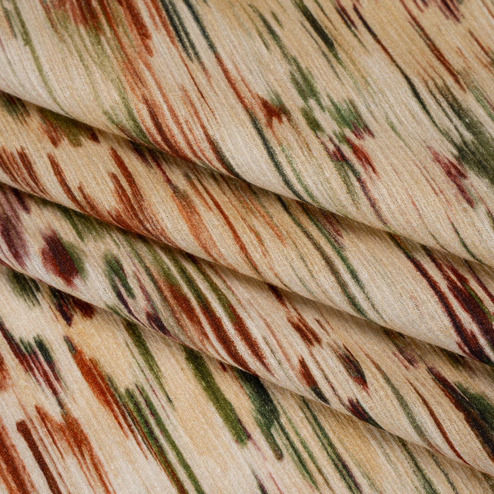 Slubbed Gauzy Cotton Woven - Beige, Burgundy and Green Abstract Painterly Ikat - Mood Exclusive Striate Shot Print Slubbed Gauzy Cotton Woven - Beige, Burgundy and Green Abstract Painterly Ikat - Mood Exclusive Striate Shot Print