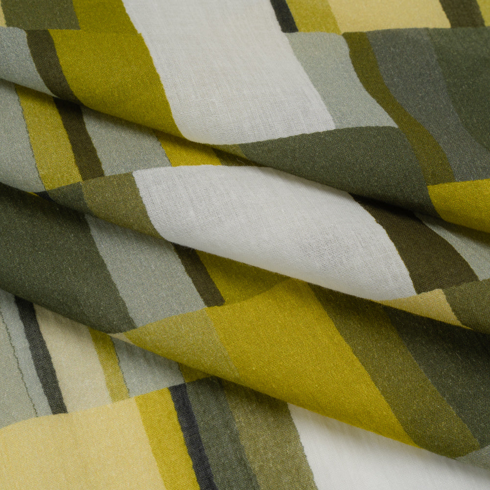 Crinkled Cotton Gauzy Woven - Golden Olive, Light Yellow and Dark Olive Green Blocks - Mood Exclusive Geode Geometry Print Folded Crinkled Cotton Gauzy Woven - Golden Olive, Light Yellow and Dark Olive Green Blocks - Mood Exclusive Geode Geometry Print Folded