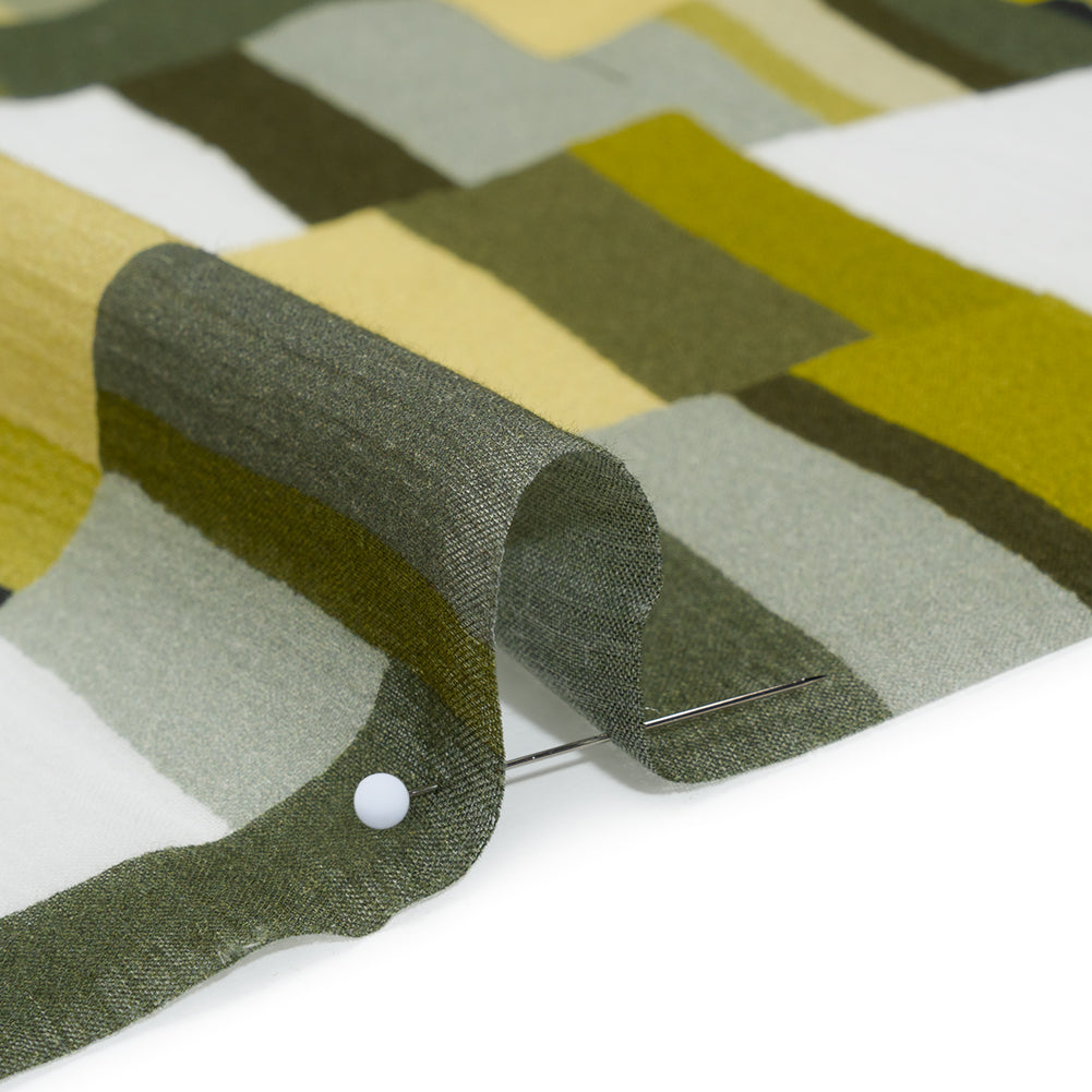 Crinkled Cotton Gauzy Woven - Golden Olive, Light Yellow and Dark Olive Green Blocks - Mood Exclusive Geode Geometry Print Detail Crinkled Cotton Gauzy Woven - Golden Olive, Light Yellow and Dark Olive Green Blocks - Mood Exclusive Geode Geometry Print Detail
