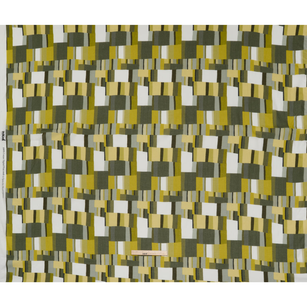 Crinkled Cotton Gauzy Woven - Golden Olive, Light Yellow and Dark Olive Green Blocks - Mood Exclusive Geode Geometry Print - Full Crinkled Cotton Gauzy Woven - Golden Olive, Light Yellow and Dark Olive Green Blocks - Mood Exclusive Geode Geometry Print - Full