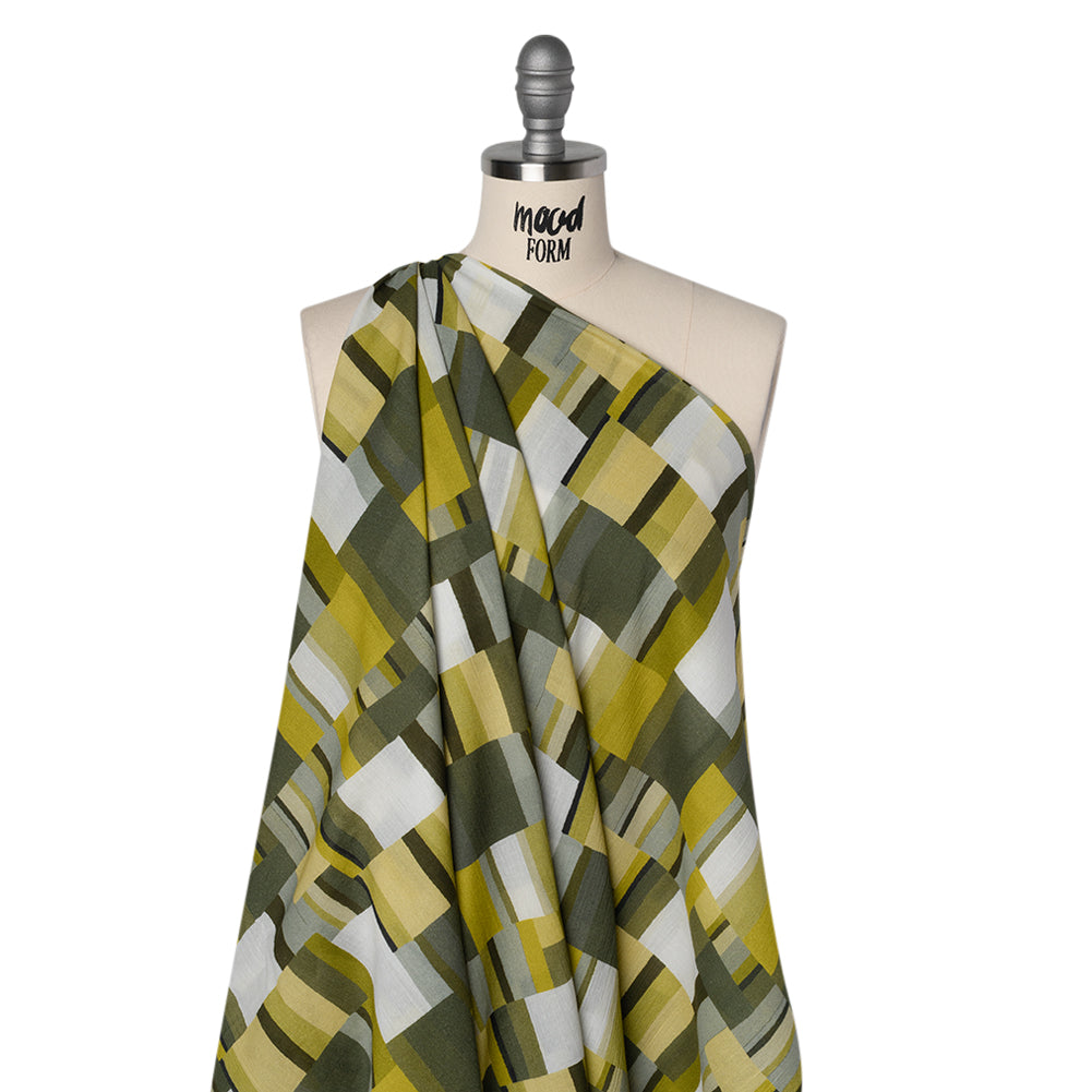 Crinkled Cotton Gauzy Woven - Golden Olive, Light Yellow and Dark Olive Green Blocks - Mood Exclusive Geode Geometry Print Drape Crinkled Cotton Gauzy Woven - Golden Olive, Light Yellow and Dark Olive Green Blocks - Mood Exclusive Geode Geometry Print Drape