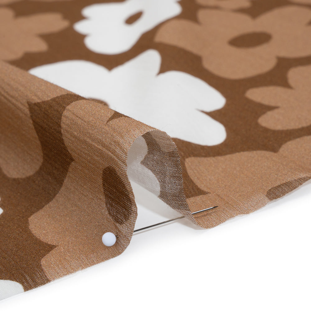 Crinkled Cotton Gauzy Woven - Brown, Tan and White Retro Florals - Mood Exclusive Boogie & Bloom Print Detail Crinkled Cotton Gauzy Woven - Brown, Tan and White Retro Florals - Mood Exclusive Boogie & Bloom Print Detail