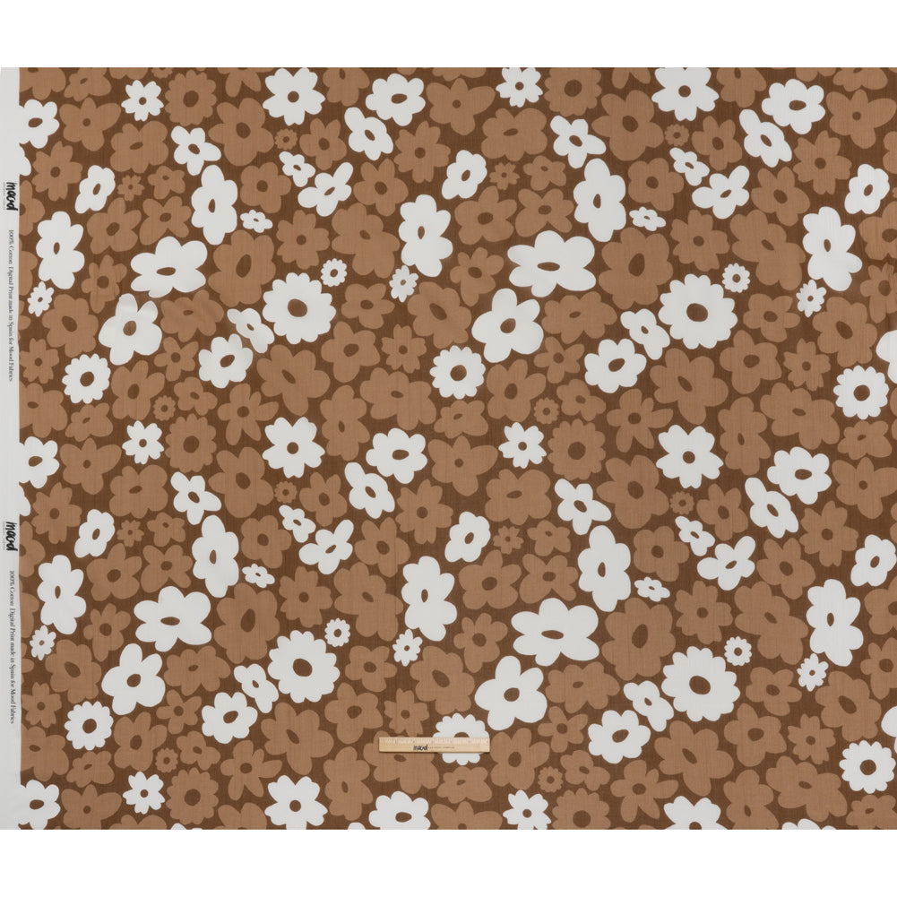 Crinkled Cotton Gauzy Woven - Brown, Tan and White Retro Florals - Mood Exclusive Boogie & Bloom Print - Full Crinkled Cotton Gauzy Woven - Brown, Tan and White Retro Florals - Mood Exclusive Boogie & Bloom Print - Full