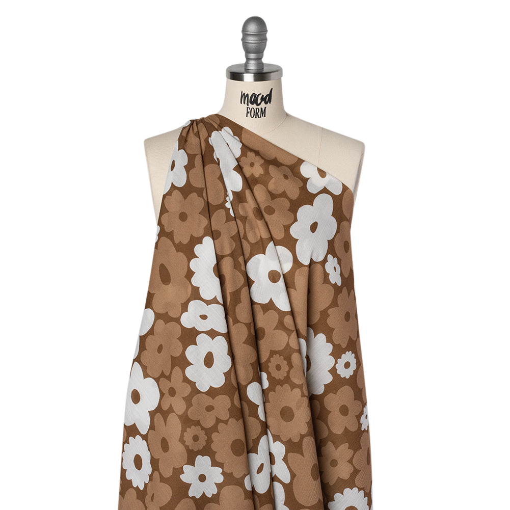 Crinkled Cotton Gauzy Woven - Brown, Tan and White Retro Florals - Mood Exclusive Boogie & Bloom Print Drape Crinkled Cotton Gauzy Woven - Brown, Tan and White Retro Florals - Mood Exclusive Boogie & Bloom Print Drape