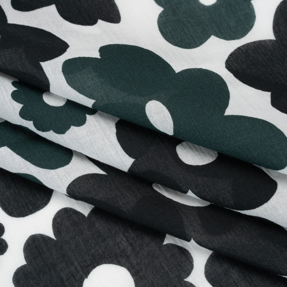 Crinkled Cotton Gauzy Woven - Navy Blue, Black and White Retro Florals - Mood Exclusive Boogie & Bloom Print Folded Crinkled Cotton Gauzy Woven - Navy Blue, Black and White Retro Florals - Mood Exclusive Boogie & Bloom Print Folded
