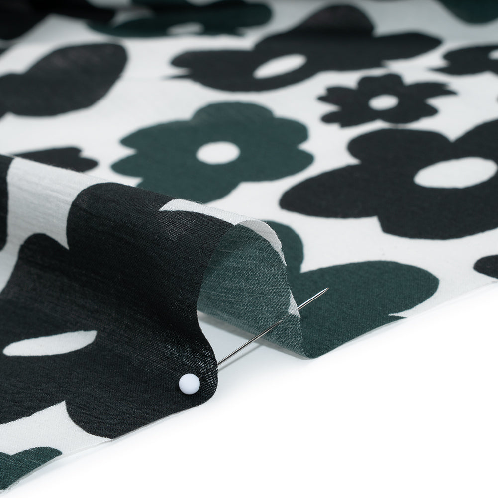 Crinkled Cotton Gauzy Woven - Navy Blue, Black and White Retro Florals - Mood Exclusive Boogie & Bloom Print Detail Crinkled Cotton Gauzy Woven - Navy Blue, Black and White Retro Florals - Mood Exclusive Boogie & Bloom Print Detail